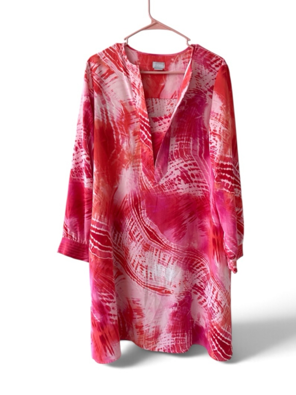 Chico’s Size 2 12/14 Pink Coral Abstract Print Tunic Shift Dress